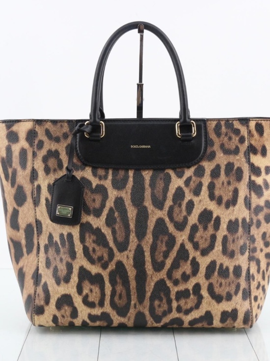 Dolce & Gabbana Handbags - Dolce & Gabbana Leopard Print Large Tote Bag Black Leather